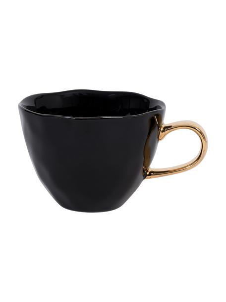 Tasse Good Morning in Schwarz mit goldenem Griff, Steingut, Schwarz, Goldfarben, Ø 11 x H 8 cm, 350 ml