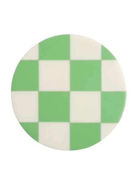 Onderzetter Check in groen, 4 stuks, Polyresin, Groen, crèmewit, Ø 10 cm