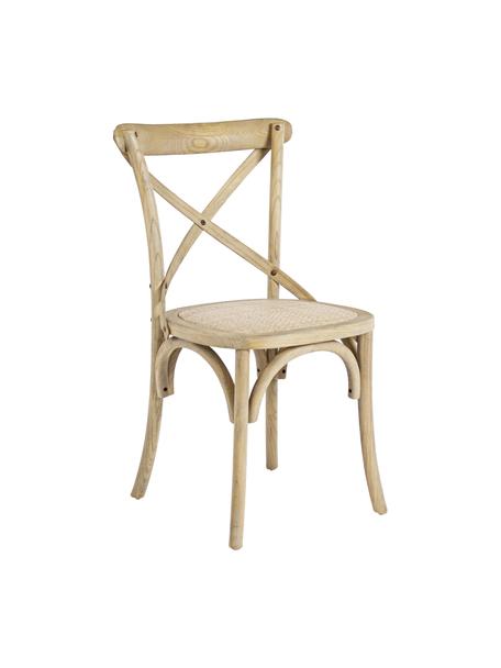 Houten stoel Cross in landelijke stijl, Zitvlak: rotan, Frame: transparant gelakt iepenh, Bruin, B 42 x D 46 cm