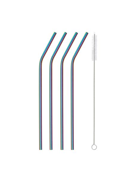 Set 4 cannucce colori arcobaleno con spazzolino Shine, Iridescente, Lung. 23 cm