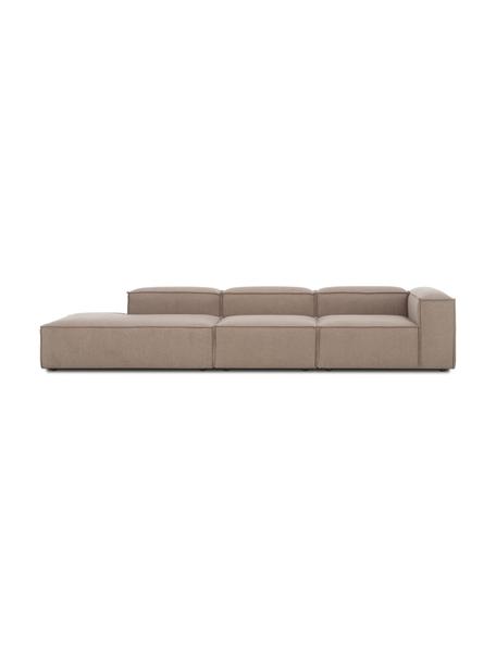 Chaise longue XL componibile Lennon, Rivestimento: 100% poliestere Con 115.0, Struttura: legno di pino massiccio, , Piedini: plastica, Tessuto marrone, Larg. 357 x Prof. 119 cm, schienale a destra