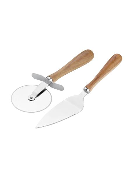 Set tagliapizza e spatola argentati con manico in legno di acacia Belli 2 pz, Legno di acacia, metallo, Metallo, legno di acacia, Larg. 32 x Alt. 4 cm