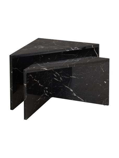 Sada konferenčních stolků s v mramorovém vzhledu Vilma, 2 díly, MDF deska (dřevovláknitá deska střední hustoty), potažená vrstvou lakovaného papíru, Černá, mramorovaná, Sada s různými velikostmi