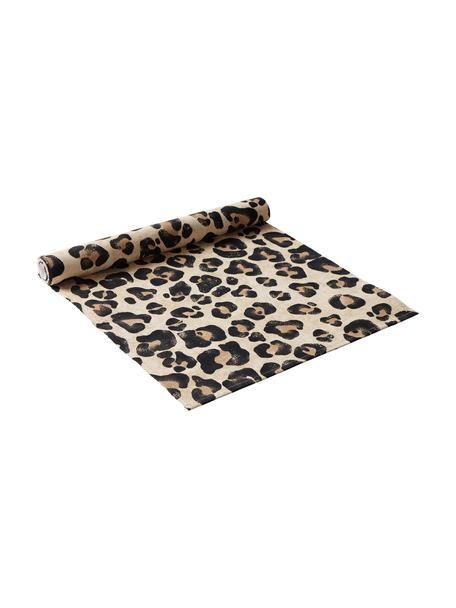 Bavlněný stolní běhoun s leopardím potiskem Jill, Bavlna, Béžová, černá, Š 40 cm, D 140 cm