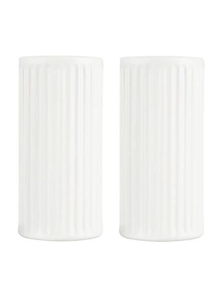 Weiße Salz- und Pfefferstreuer Groove mit Rillenstruktur, 2er-Set, Steingut, Weiß, Ø 4 x H 9 cm