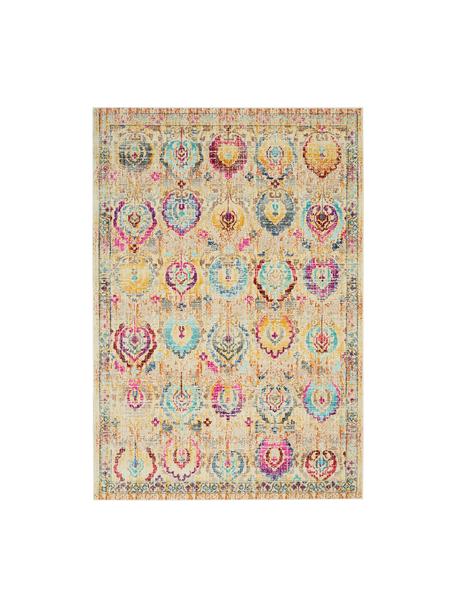 Niederflor-Teppich Kashan Vintage mit bunten Ornamenten, Flor: 100% Polypropylen, Beige, Mehrfarbig, B 120 x L 180 cm (Größe S)