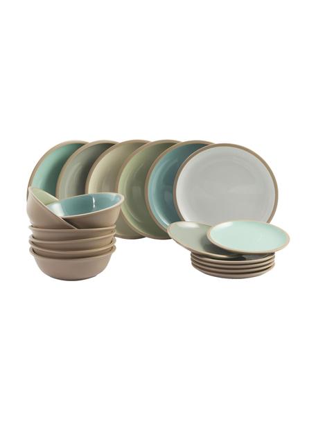 Geschirr-Set Bistrot, 6 Personen (18-tlg.), Steingut, Grüntöne, Beigetöne, Blautöne, Set mit verschiedenen Größen