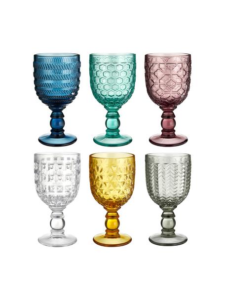 Set 6 bicchieri vino con motivo strutturato Geometrie, Vetro, Multicolore, trasparente, Ø 9 x Alt. 17 cm