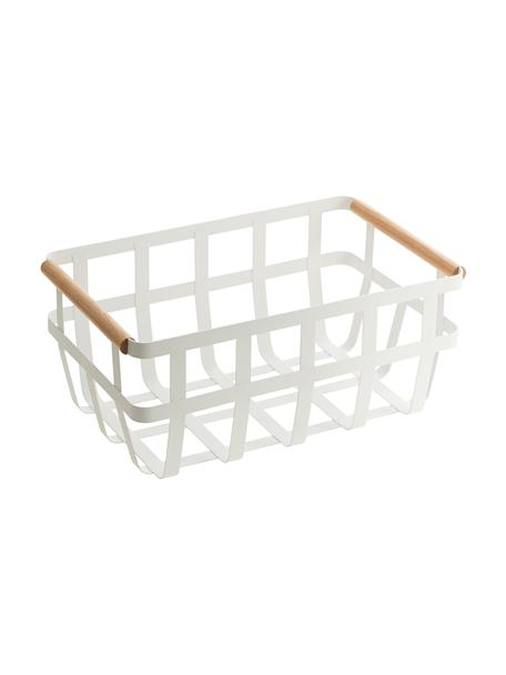Metalen opbergmand Tosca met houten handvaten, Frame: gecoat metaal, Wit, helder hout, B 36 x H 16 cm
