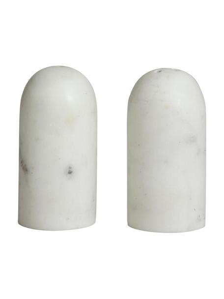 Gemarmerde zout- en peperstrooierset Isop, 2-delig, Marmer, Wit marmer, Ø 4 x H 8 cm