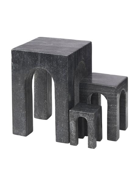 Marmor-Buchstützen Arkis, 3er-Set, Marmor, Schwarz, marmoriert, Set mit verschiedenen Größen