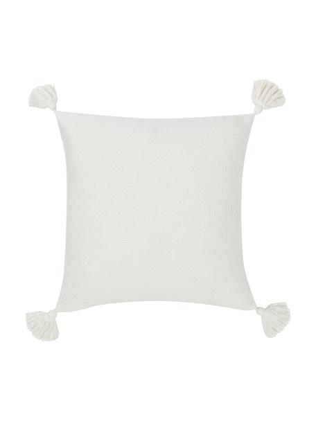 Federa arredo color bianco crema con nappe decorative Lori, 100% cotone, Bianco crema, Larg. 40 x Lung. 40 cm