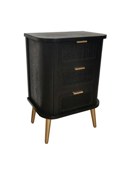 Szafka nocna z drewna Cayetana Round, Korpus: płyta pilśniowa średniej , Nogi: drewno bambusowe, lakiero, Drewno naturalne lakierowane na czarno, S 50 x W 72 cm