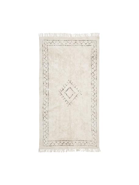 Ręcznie tuftowany dywan z bawełny w stylu boho z frędzlami Fionn, 100% bawełna, Beżowy, czarny, we wzór, S 160 x D 230 cm (Rozmiar M)