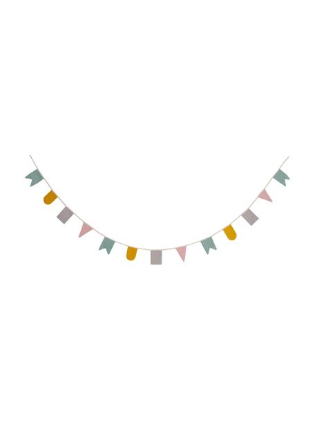 Guirlande en coton bio Hip Hip Hurra, 300 cm, 100 % coton bio, certifié GOTS, Turquoise, rose, gris, jaune, long. 300 x haut. 15 cm