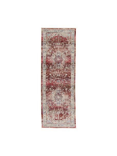 Loper Vintage Kashan met vintage patroon, Bovenzijde: 100% polypropyleen, Onderzijde: latex, Beige, rood, blauw, 60 x 185 cm