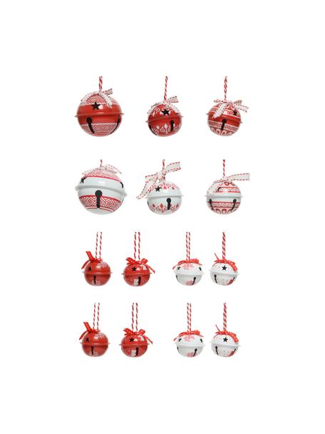 Set de adornos navideños Glocken, 14 uds., Figura: metal, Rojo, blanco, Set de diferentes tamaños