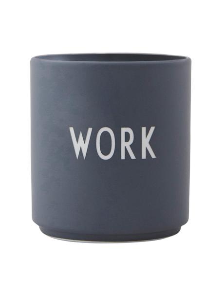 Mug design en porcelaine Favourite avec lettrage WORK, Gris, blanc