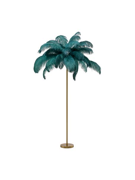 Stehlampe Feather Palm, Lampenschirm: Straußenfedern, Goldfarben, Grün, Ø 65 x H 165 cm