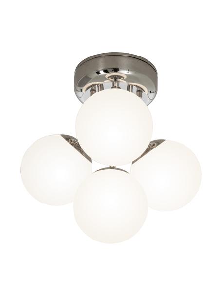 Kleine badkamer plafondlamp Nicosia met glazen lampenkap, Lampenkap: opaalglas, Zilverkleurig, wit, Ø 26 x H 26 cm