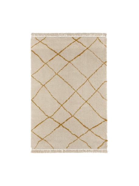 Huňatý koberec vysokého vlasu s diamantovým vzorom Primrose, Krémová, zlatožltá