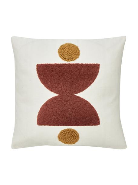 Haftowana poszewka na poduszkę z bawełny z wypukłą strukturą Izad, Tapicerka: 100% bawełna z certyfikat, Czerwonobrązowy, brunatnożółty, kremowobiały, S 45 x D 45 cm