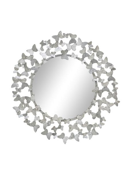 Runder Wandspiegel Butterfly mit Antik-Finish in Silber, Rahmen: Metall, Rückseite: Mitteldichte Holzfaserpla, Spiegelfläche: Spiegelglas, Silberfarben, Ø 67 x T 4 cm