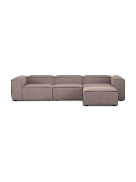 Modulares Sofa Lennon (4-Sitzer) aus Cord mit Hocker, Bezug: Cord (92% Polyester, 8% P, Gestell: Massives Kiefernholz, FSC, Füße: Kunststoff, Cord Braun, B 327 x T 207 cm