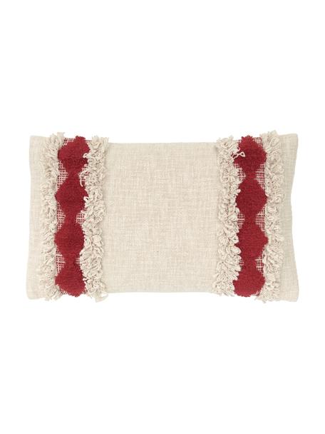 Kissenhülle Yule mit dekorativer Verzierung, 100 % Baumwolle, Beige, Rot, B 30 x L 50 cm