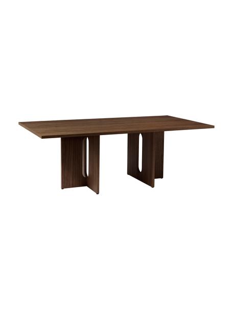 Jídelní stůl s tmavou dubovou dýhou Androgyne, MDF deska (dřevovláknitá deska střední hustoty) s dubovou dýhou, Tmavě dubové dřevo, Š 210 cm, H 110 cm