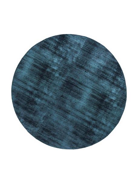 Rond viscose vloerkleed Jane in donkerblauw, handgeweven, Bovenzijde: 100% viscose, Onderzijde: 100% katoen, Donkerblauw, Ø 150 cm (maat M)