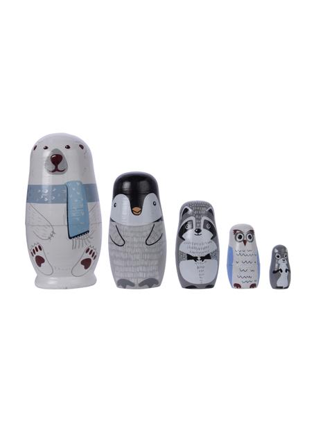 Deko-Objekte Matroschka H 14 cm, 5 Stück, Schimaholz, Blau, Grau, Weiß, Schwarz, Ø 8 x H 14 cm