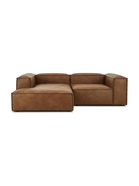 Canapé d'angle modulable en cuir recyclé Lennon, Cuir brun, larg. 238 x prof. 180 cm, méridienne à gauche