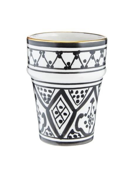 Ręcznie wykonany kubek Beldi, Ceramika, Czarny, odcienie kremowego, złoty, Ø 8 x W 11 cm, 300 ml