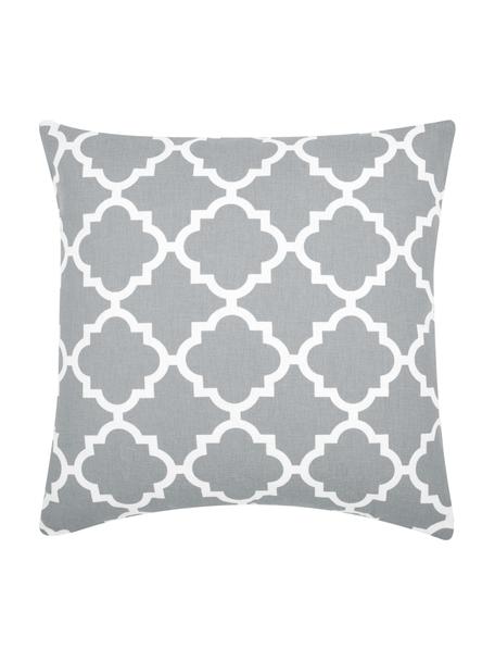 Kissenhülle Lana in Grau mit grafischem Muster, 100% Baumwolle, Grau, Weiß, 45 x 45 cm
