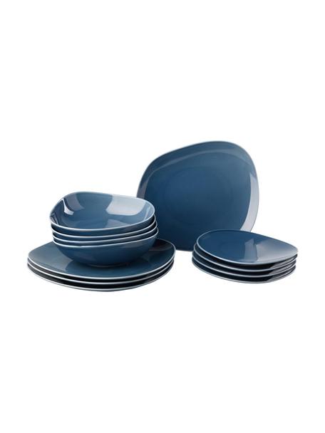 Komplet naczyń z porcelany Organic, dla 4 osób (12 elem.), Porcelana twarda, Niebieski, Komplet z różnymi rozmiarami