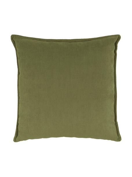 Cuscino arredo in velluto a coste verde Lennon, Rivestimento: velluto a coste (92% poli, Verde, Larg. 60 x Lung. 60 cm