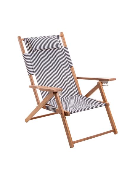 Inklapbare ligstoel Tommy, Zitvlak: 50% katoen, 50% polyester, Frame: hout, Licht hout, marineblauw, wit, B 66 x H 87 cm