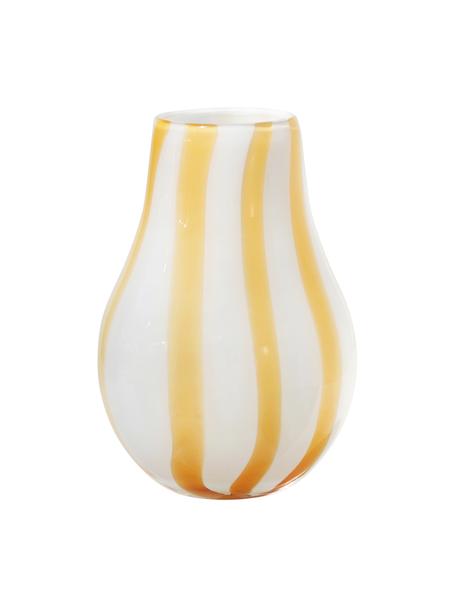 Jarrón de vidrio soplado artesanalmente Adela, Vidrio soplado artesanalmente, Blanco, amarillo, Ø 16 x Al 23 cm