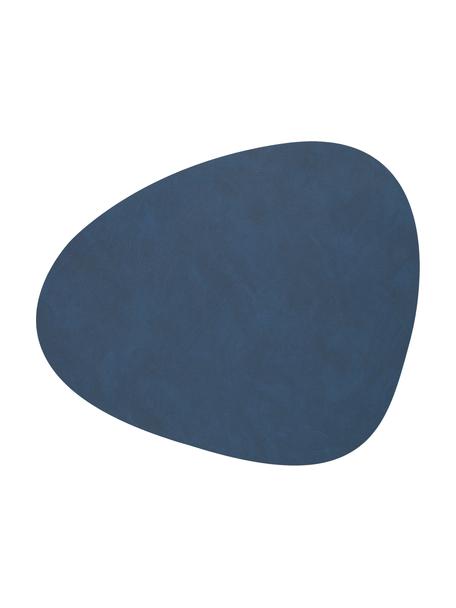 Asymmetrische leren placemats Curve in donkerblauw, 4 stuks, Leer, rubber, Donkerblauw, B 44 x L 37 cm