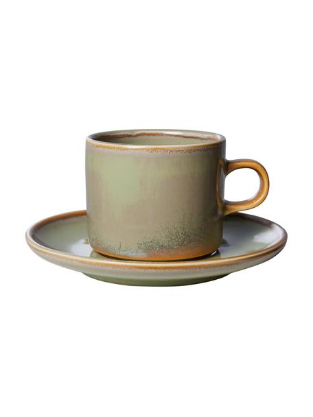 Porzellan-Tassen Chef mit Untertellern, 4 Stück, Porzellan, Grüntöne, Beigetöne, Ø 8 x H 7 cm, 220 ml