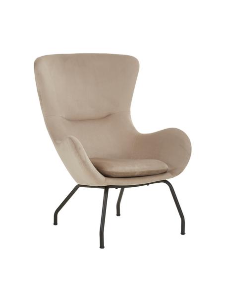 Fluwelen fauteuil Wing met metalen poten, Bekleding: fluweel (polyester), Frame: gegalvaniseerd metaal, Fluweel beige, B 75 x H 85 cm