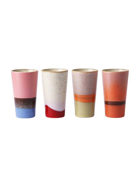 Mug rétro en céramique fait main 70's, 4 élém., Grès cérame, Multicolore, Ø 8 x haut. 13 cm