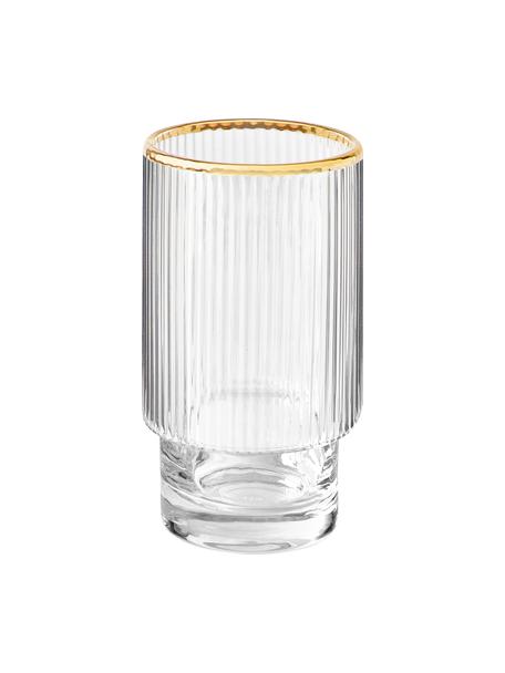 Ručně vyrobené sklenice s rýhovaným reliéfem a zlatým okrajem Minna, 4 ks, Foukané sklo, Transparentní se zlatým okrajem, Ø 8 cm, V 14 cm