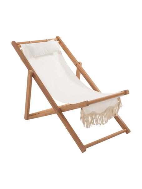 Chaise longue pliable à franges Sling, Bois clair, blanc, larg. 59 x haut. 79 cm