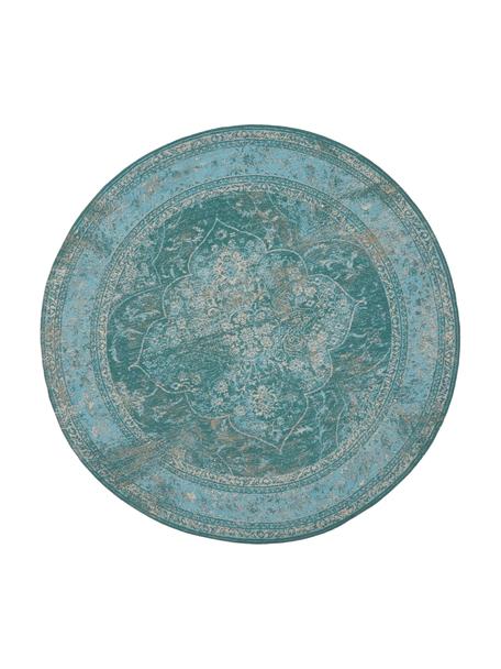 Rond vintage chenille vloerkleed Palermo in turquoise, Bovenzijde: 95% katoen, 5% polyester, Onderzijde: 100% katoen, Blauwtinten, Ø 200 cm (maat L)
