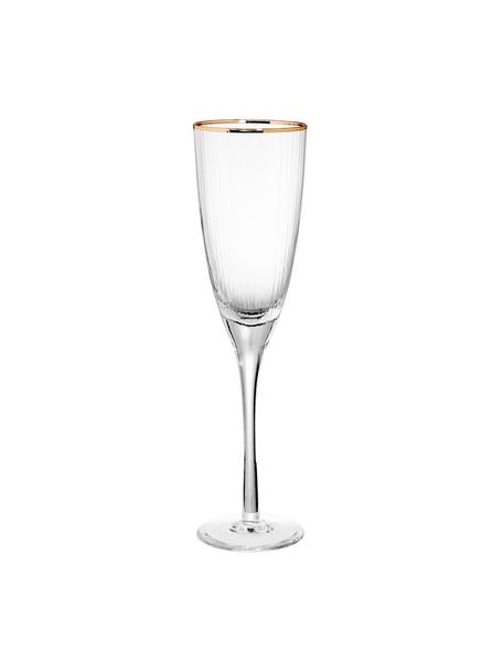 Champagneglas Golden Twenties, 4 stuks, Glas, Transparant met goudkleurige rand, Ø 7 x H 26 cm, 250 ml