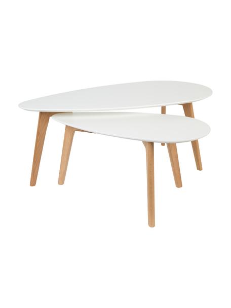 Ovale salontafelset Nordic, 2-delig, Poten: eikenhout, massief Aangez, Wit, eikenhout, Set met verschillende formaten