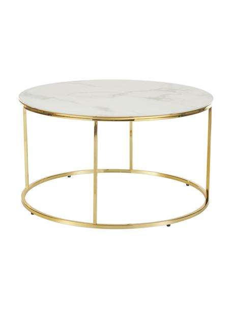 Table basse ronde verre aspect marbre Antigua, Blanc aspect marbre, couleur dorée, Ø 80 cm
