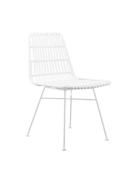 Polyrotan stoelen Costa, 2 stuks, Zitvlak: polyethyleen-vlechtwerk, Frame: gepoedercoat metaal, Wit, wit, B 47 x D 61 cm